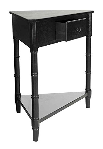 Image of SAFAVIEH Furniture - Gomez 1-Drawer Corner Table - Distressed Black - Solid Wood - Classic Corner Storage Design - Ideal for Entryway, Living Room, Home Office, 33.1 inchW x 17.3 inchD x 28 inchH (AMH5709B)