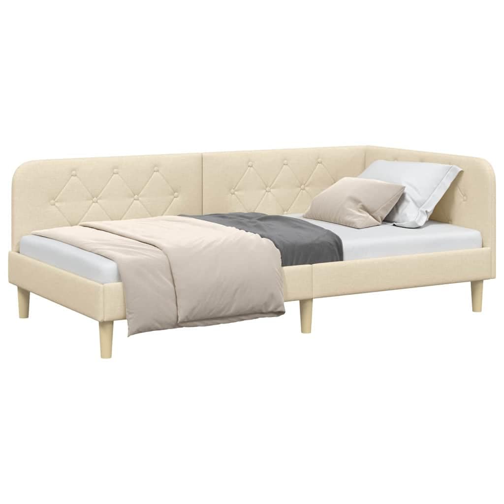 Tkaninowy narożny L z odwracanym podłokietnikiem Sofa Lóżko Kremowy 100 x