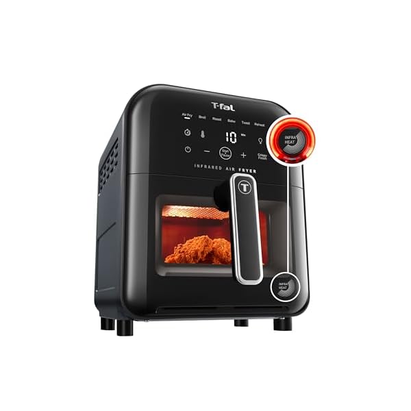T-fal Infrared Air fryer, Premium Infra-heat Technology, 7 in 1, Extra Crispy, Fast Heat-up, 6.3 Quart, 1550W, Digital Touch screen, Black