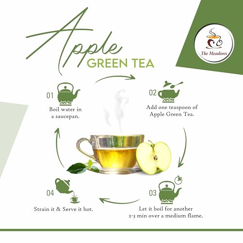 Image of The Meadows Apple Green Tea - 100g - 100 Cups | Flavoured Green Tea with Mild Sweet Notes and Fruity Aroma (Pack of 1)