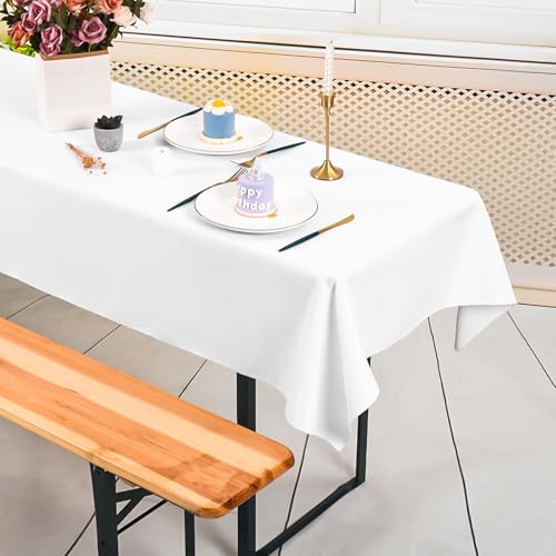 4 Stück Tischdecke Bierzeltgarnitur 100 x 250cm Biertisch Tischdecke wasserdichte Polyester Bierbank Tischdecken für 50 und 70cm Biertische, Rechteckige Tischdecken für Hochzeitsfeiern(Weiß)