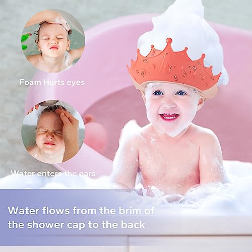 Image of FUNUPUP Baby Shower Cap for Kids, Baby Bath Shampoo Visor Cap Hair Washing Shield Adjustable, Set Pink Crown