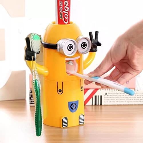 stafeny Distributeur de dentifrice pour enfants - Porte-brosse à dents et porte-dents salle bain, support mural brosse dents, design élégant, Jaune Cover