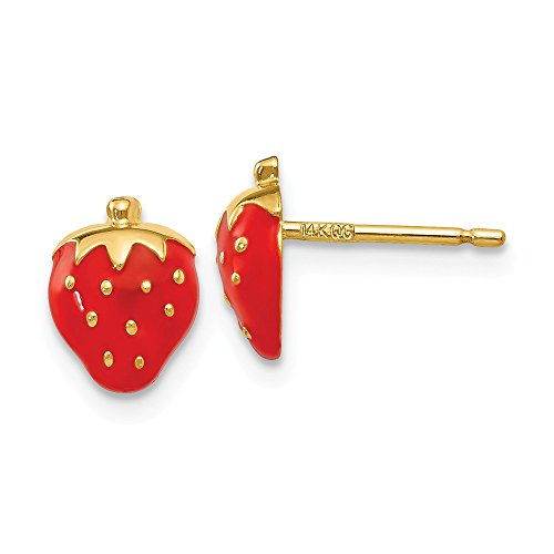 14k Yellow Gold Enameled Strawberry Post Stud Earrings Ball Button Food Drink Fine Jewelry For Women Gifts For Her