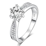 CARSINEL 1.5 Quilates Plata de Ley 925 Anillos Zirconia Cúbica Solitario Anillos de Compromiso Anillos de Boda para Mujer...