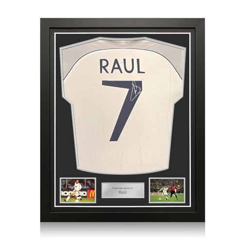 Exclusive Memorabilia Camiseta Original del Real Madrid 1999-2000 firmada por Raúl. Enmarcada.