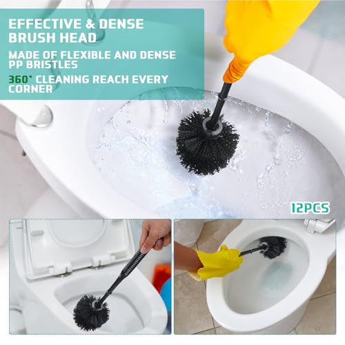 Image of Roshtia 12 Sets Toilet Brush and Holder Set for Bathroom Toilet Bowl Brush Scrubber with Caddy for Deep Cleaning, 14.57 Height (Black)