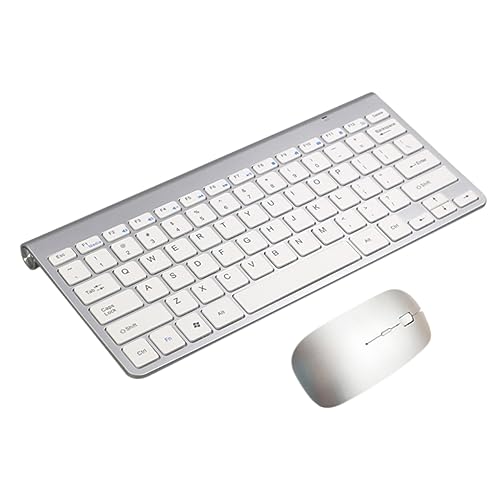 Image of CAXUSD 2.4g Wireless Keyboard Mouse Combo Ultra-thin Computer Keyboard Set Silver for Home Office Stable Connection and Compact Design