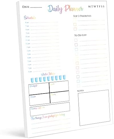 Daily Planner & organiser desk pad with 50 undated A4 tear-off pages  Boost productivity and stay on track with daily schedule, to do list, notes and more (Rainbow)