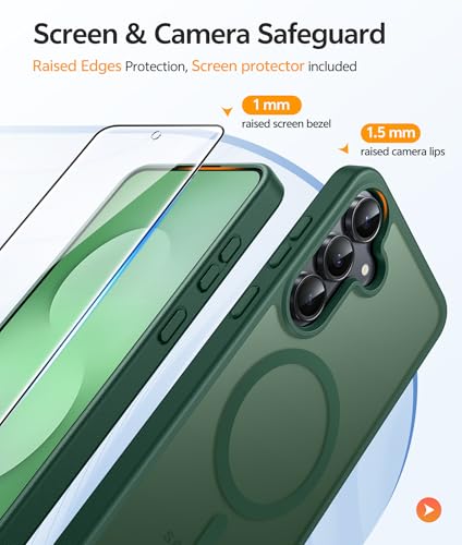 FNTCASE for Samsung Galaxy S25 FE Case: Magnetic Translucent Matte Military Grade Drop Proof Protection Cell Phone Cover - Slim Rugged Durable Shockproof Protective S25Fe Cases (Green-6.7 inch) - 3