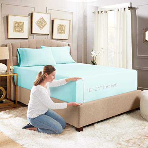 Empyrean Deep Pocket Twin Xl Sheet Sets - 21" Extra Deep Pocket Sheets Set With 2 Pillowcases - 3 Piece Microfiber Extra Deep Pocket Sheets - Extra Deep Pocket Twin Xl Sheets - Twin Xl,Light Baby Blue #TOP22