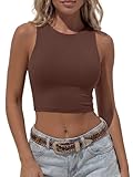 REORIA Women Sexy Sleeveless Racer Back Tank Tops Halter Neck Crop Tops Coffee Medium