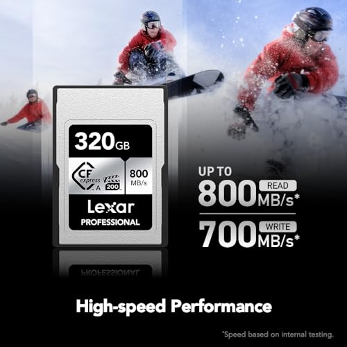 Image of Lexar 320GB Professional CFexpress Type A SILVER Series Memory Card, Compatible with Sony Cameras w / Type A Card Slot, Up to 800 /700 MB /s Read /Write, 8K Video, VPG 200 (LCAEXSL320G-RNENG)