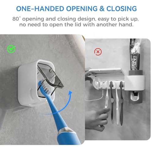 Toothbrush Holders for Bathroom【Innovation Single Slot Design】 2PCS Toothbrush Holder Wall Mounted with Cover for Shower, Single Toothbrush Dispenser Storage Organizer for Family & Travel - Thumbnail 3