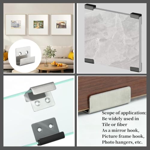 Image of Tile Display Wall Hanger, 8 Pcs Stainless Steel Wall Mount Brackets Hook, Heavy Duty Tile Hanger for Mirrors, Picture Frame Ceramic Wall Display (Silver Inner Width 10mm /0.39 inch)