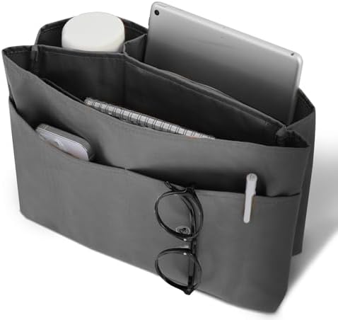 atRise[アットライズ] バッグインバッグ 仕切り《便利な7つの収納ポケット付き》３サイズ展開 軽量 小さめ 自立 トートバッグ用 全9色 可愛い おしゃれ (チャコールグレー,L)