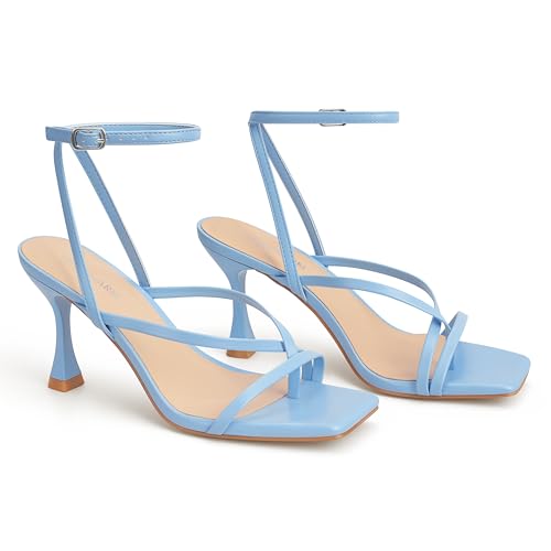 Image of Women's Strappy High Heels Sandals Square Open Toe Ankle Strap Slingback Thong Stilettos Shoes for Wedding