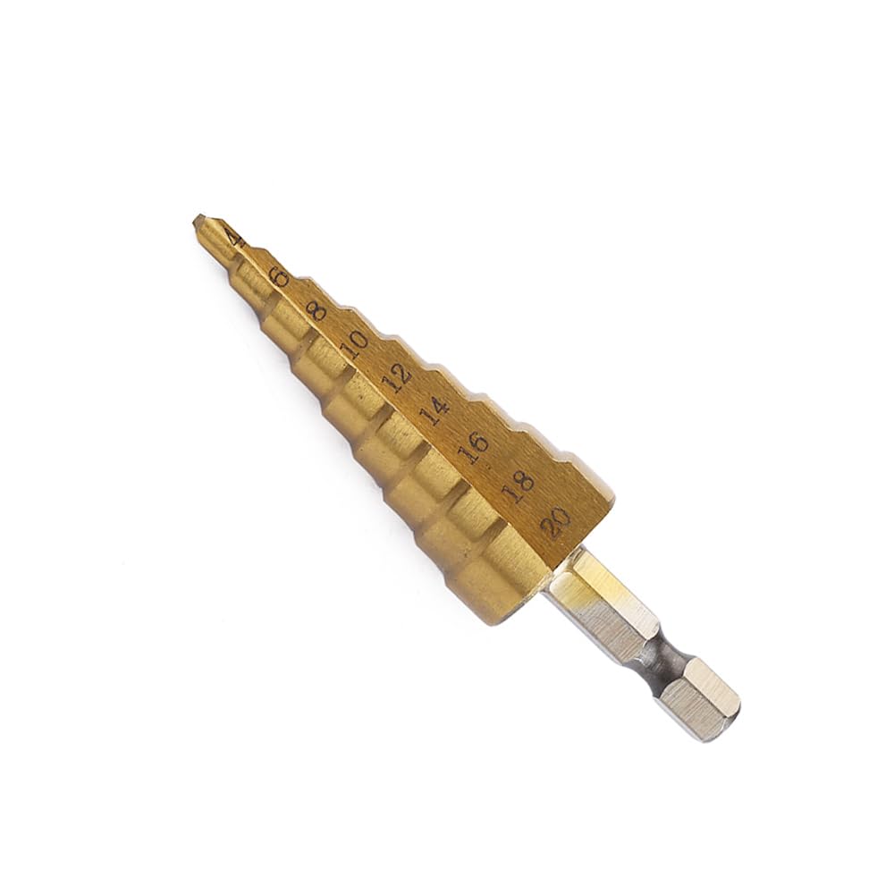 1/4" vástago hexagonal 4-20mm titanio recubierto espiral acanalado paso taladro HSS paso broca para plástico madera metal multi-agujero cónico taladro