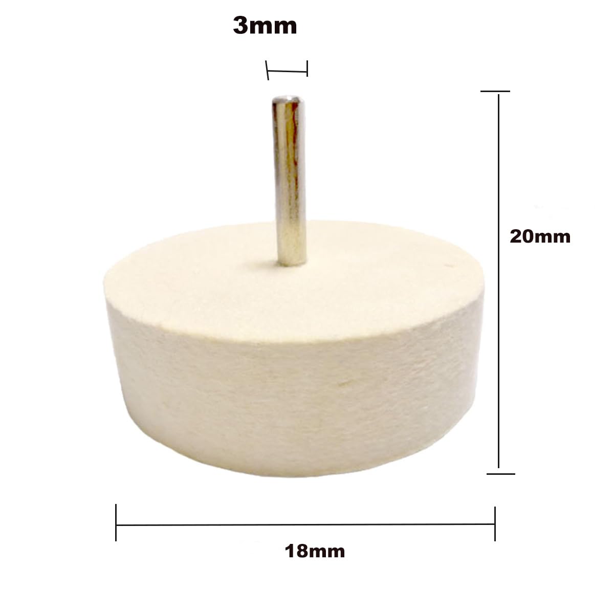 Tarcza polerska, ściernica stołowa, głowica szlifierska do wełny, filcowa tarcza polerska, polerowanie lustrzane, trzpień 3 mm, średnica 18 mm, długość 20 mm (cylindryczny)