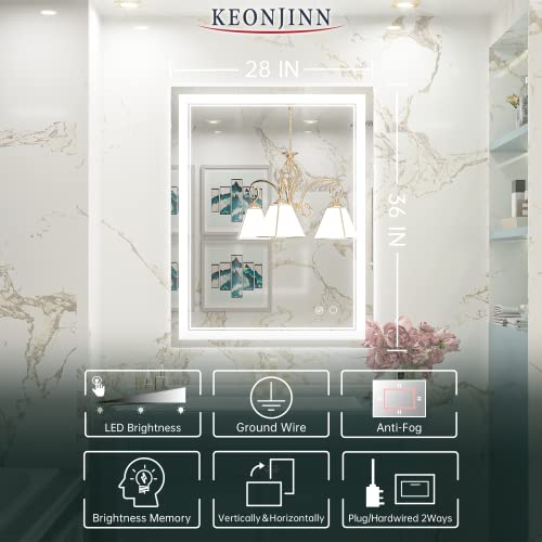 Keonjinn Led Bathroom Mirror, 36 X 28 Inch Bathroom Mirror With Lights, Front Lighted Vanity Mirror, Anti-Fog Wall Mounted Dimmable Memory Brightness Front Lights Makeup Mirror (Vertical/Horizontal) #TOP5