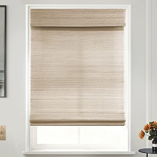 Mood Custom Bamboo Shades | Woven | Cordless Bamboo Roman Shades For Windows And Doors (Natural Woven) | Woven Hickory Wood (Sheer) | Custom Size #TOP2