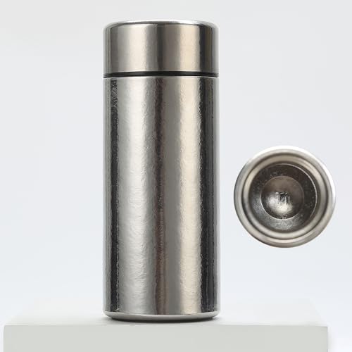 Pocket Portable Titanium Insulated Flasks with Tea Infuser Double Wall Vacuum Thermal Cup Silver Lightweight Mini Tumbler for Hot Cold Beverage Tea Lovers Travel Mug Water Bottle 200ML