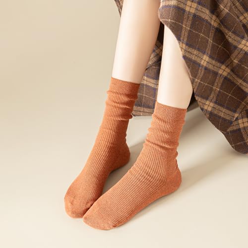 Image of Women Crew Socks Over the Ankle Cotton Mid-Calf Ultra Soft Breathable Multicolor knit Casual Aesthetic Socks 6 Pack