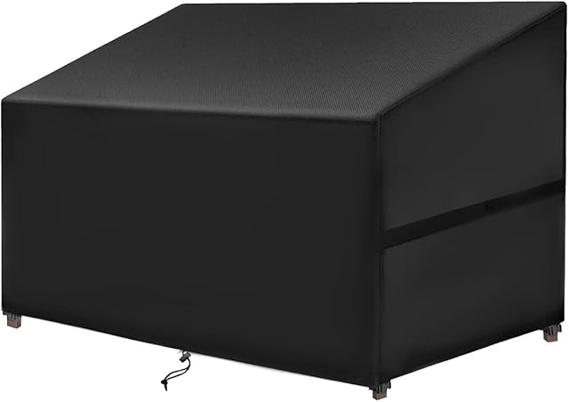 SIRUITON 2 Seat Garden Bench Cover, Waterproof, Windproof, Anti-UV, Heavy Duty Rip Proof 420D Oxford Fabric Outdoor Patio Bench Seat Cover (131x69x65/89 cm) - Black