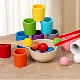 Set di Giocattoli Montessori in Legno con Palline Arcobaleno in Tazze