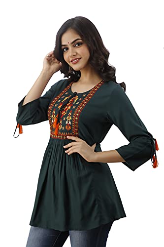 Image of DMP FASHION Women's Rayon Classic Heavy Embroidery Top with Beautifull Tassels at Front and on Both Sleeves