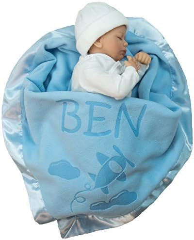 Custom Catch Personalized Airplane Baby Blanket - Boy Name Gift - Blue or Pink