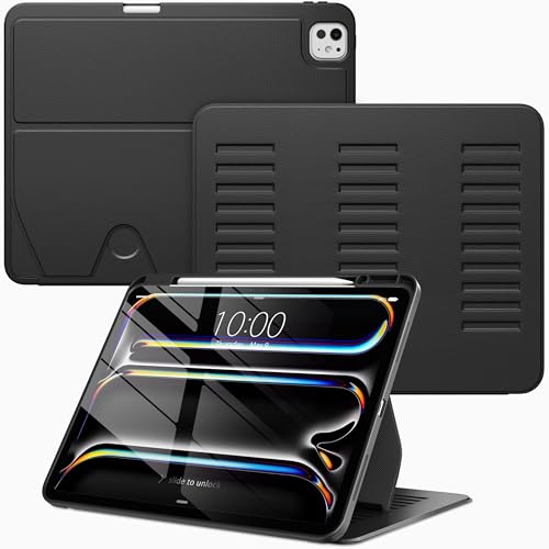 VIKESI Case for iPad iPad Pro 13-inch M5 or M4 Released in 2025 or 2024,Multiple Angles Magnetic Stand Cover,Shockproof Soft Back,Pencil Holder,and Auto Sleep/Wake,Black