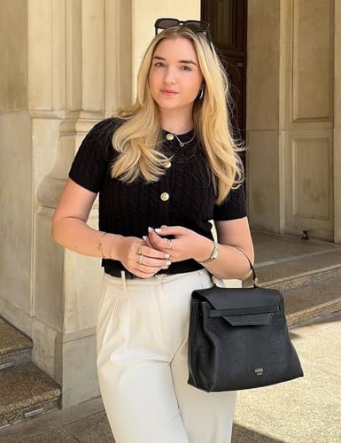 Yimoon Womens Short Sleeve Summer Cardigan Crop Button Down Cable Knit Sweater Basic Crewneck Slim fit Going Out Tops4