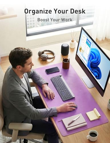 Image of Aothia Faux Leather Desk Mat - Non-Slip PU Leather Desk Blotter, Waterproof Writing Surface, Large Desk Pad for Office & Home (Iris Violet, 55 inch x 17 inch)