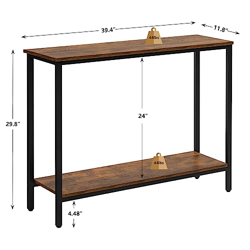 Weenfon Industrial Console Table, Entryway Table With Black Metal Frame, Long Sofa Table For Hallway, Console Table For Entryway, Living Room, Kitchen, Easy Assembly, Rustic Brown #TOP2