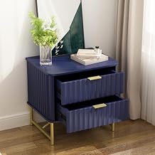 Clihome 19 Inch Nightstand,Modern End Table with 2 Drawers,2 Tier Side Table with Gold Legs for Bedroom, Living Room, Blue