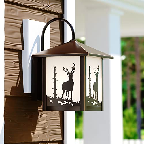 Vaxcel Bryce 1 Light Bronze Rustic Deer Tree Outdoor Wall Lantern White Glass #TOP1