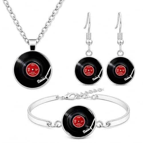 SUPAC Unique Music Record Pendant Necklace - Avant-Garde Fashion Accessory, Eye-Catching Design for Men and Women - Birthday, Christmas Gift or Personalized Jewelry (4 PCS)