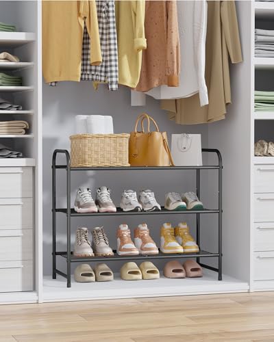 Image of Kitsure Shoe Rack - Stainless Steel Shoe Organizer, Sturdy Shoe Rack for Closet and Front Door Entrance, Free Standing Shoe Shelf, Closet Organizers and Storage, 25.6 inch Wide - 3 Tier, Black