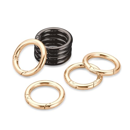 Image of Gkeygo Key Ring Clip, 4 /5 Inch Keychain Rings, 8 Pack Round Carabiner Clip for Keys, Buckle, Bags, Purses - Key Chain Hooks Replacement Keychains Lanyard DIY Crafts - Black, Gold