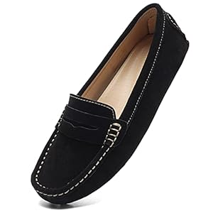 Osslue Women’s Suede Leather Casual Penny Loafers Retro Ladies Moccasins Driving Mocs Comfort Slip-On Fashion Boat Shoes Classic Flats