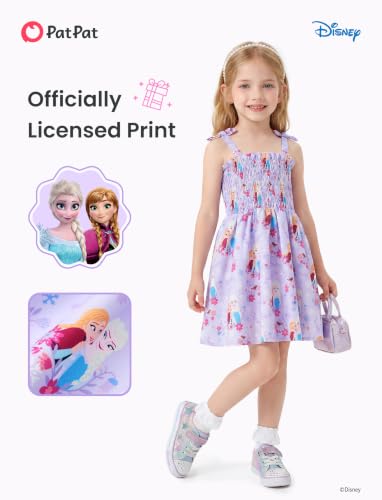 Image of Disney Princess Frozen Elsa Minnie Stitch Toddler Girl Dress Bow Tie Straps Smocked Summer Outfit Birthday Party Clothes 2-9Y