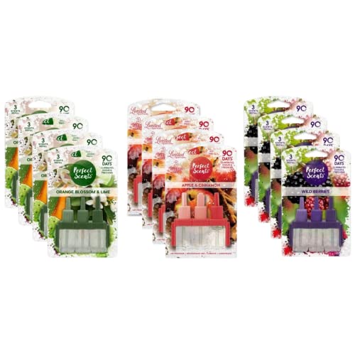 Perfect Scents 12 x 3Scents Refill Air Freshener - Compatible with 3volution Fruity Combo Wild Berries Apple & Cinnamon Orange & Lime, Multi, 20ml