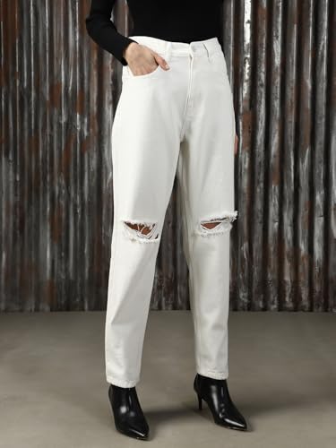 Image of High Star Women Washed Cotton Mom Fit High- Rise Jeans 40
