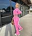 Yeshire Women's 2 Piece Outfits Velvet Sweatsuits Zip-up Hoodie Jacket Casual Jogging Set Tracksuit Set with Pockets Large Pink
