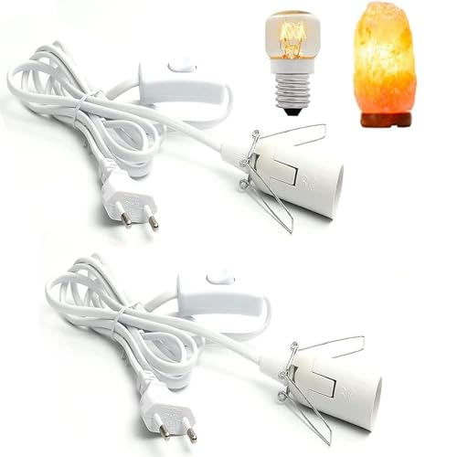 LongZYU 2 Piezas Cable para Lámpara de Sal con Interruptor y EU Enchufe - Portalámparas E14 de 1,8 m para Lámpara de Pie, Colgante, Cabecera y Sal - Blanco