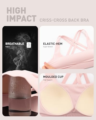 Image of RUNNING GIRL High Impact Sports Bras for Women - Scoop Neck Strappy Sports Bra High Support Moulded Cup Workout Bra