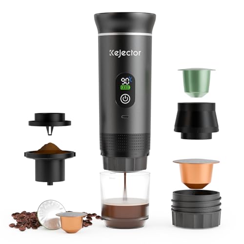Portable Coffee Maker Espresso Machine Small Electric Battery Operated Coffee Cup Mini Espresso Machines Self-Heating Car Travel Espresso Pod Maker, 3-IN-1 Ground Coffee & NS Capsule Hiking Camping