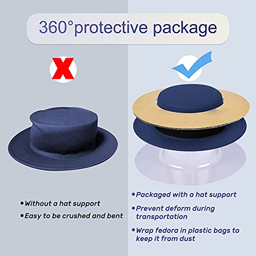 Image of Classic Fedora Hat Flat Top Hat Felt Pork Pie Hat Wide Brim Church Derby Cap for Women and Men