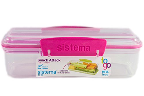 Sistema Snack Attack To Go 410ml / 13.86oz Two compartments Lunch Box Container, Pink, 2-Pack